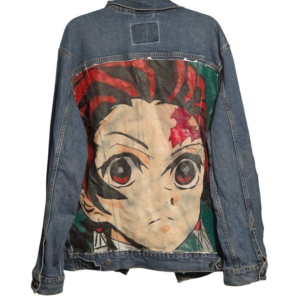 Levi Strauss Signature Gold Custom Demon‎ Slayer Tanjiro Painted Denim Jacket L